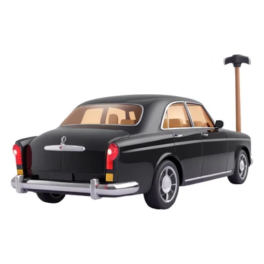 luxury black car resembling Porsche or BMW, with a hammer and a rod forming an X, floating and touching the rear right corner of the car's bodywork, a long rectangular reflection lamp illuminating the upper part of the door, elegant and modern sticker