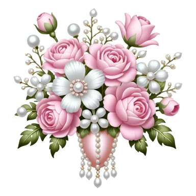 baby pink and white embellished pearl baroque flower bouquet sticker