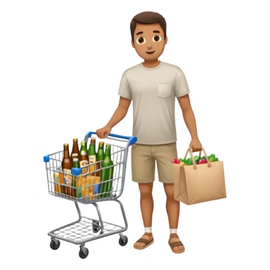 man with a shopping cart full of beers and wines full body sticker
