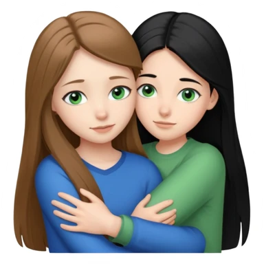 una ragazza dall‘ età di 19 anni con capelli castani chiaro lunghi e lisci ,  occhi celesti,  e una ragazza di 17 anni capelli neri occhi verdi che si abbracciano   sticker