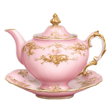 vintage highly detailed light pink rococo tea cup and pot sticker