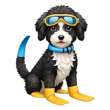 Black aussiedoodle dog wearing a swim snorkel and flippers  sticker