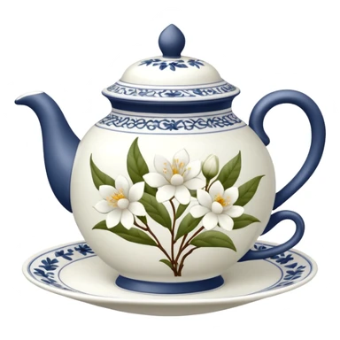 White tea set with white flowers sticker