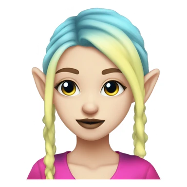 Blue eyed long eye lashes blonde  pale hime gyaru girl, hot pink and yellow split-dyed hair, nose ring, elf ears, dark makeup, punk clothes sticker