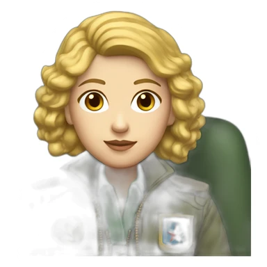 Soviet female pilot golden hair blue ayes  Green with brown plush jacket sticker