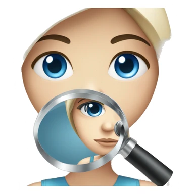 white girl with black hair and blue eyes holding a magnifying glass and suspicious look sticker