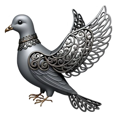 Black and silver filigree dove, 3D, extremely detailed design sticker