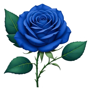 Single blue rose flower with stem and leaves, royal blue color sticker