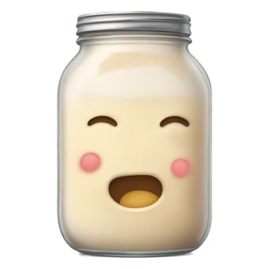 Bubbly Sourdough starter in a jar slightly overflowing down the side sticker