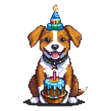 happy dog with birthday cake sticker