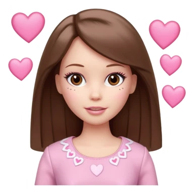 Barbie girl and  makeup , brown straight hair and brown eyes is In pale pink clothes There are pink hearts all around sticker