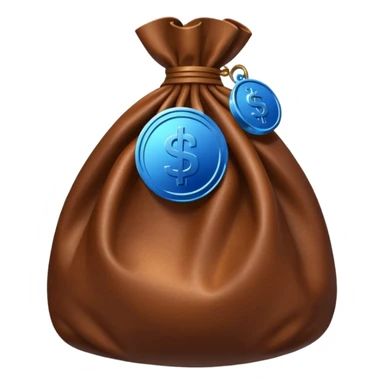 brown money bag with a blue coin  sticker