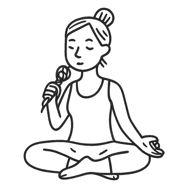 woman doing yoga with a microphone hand drawn outlined icon sticker