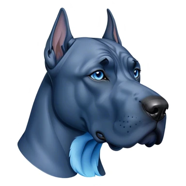 Cinematic Noble Blue Great Dane Portrait Emoji, Poised and regal, with a towering, muscular build and a sleek, well-groomed deep blue Fur, deep-set soulful steel-blue eyes, Simplified yet sharp and sophisticated features, highly detailed, glowing with a cool, dignified glow, high shine, intelligent and commanding, stylized with an air of majesty, focused and attentive, soft glowing outline, capturing the essence of a watchful and authoritative guardian, so majestic it feels as though it could stride out of the screen with effortless authority! sticker