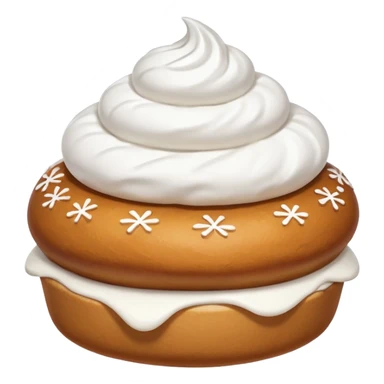 A bun with visible whipped cream in the middle and powdered sugar on top sticker
