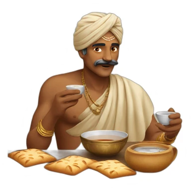 Indian man eating breads with tea sticker