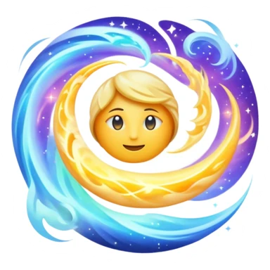 Create an emoji representation of 'The Archon,' a theory by the asuras of Epheotus. It symbolizes life emerging from pure aether in the Aether Realm. Include mystical energy, divine creation, and an ethereal, otherworldly essence. Think cosmic birth, flowing energy, and celestial themes sticker