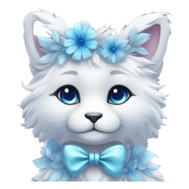 Anthro Cute Cool Kawaii gorgeous sparkly ethereal fantasy animal creature with blue eyes furry sona with flowers and bow tie beautiful aesthetic sticker