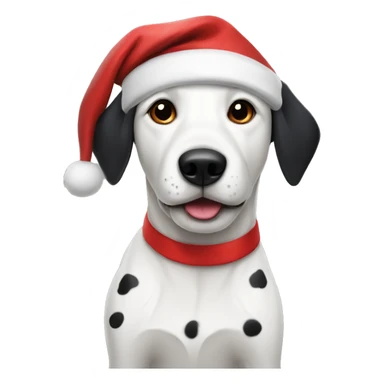white dog with black ears and black spots, wearing santa hat sticker