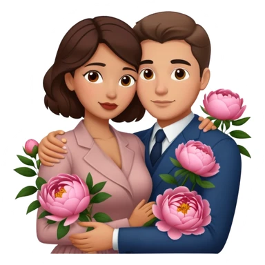 couple hug with warm Latina girl and russian man elegant peonies garden roses  sticker