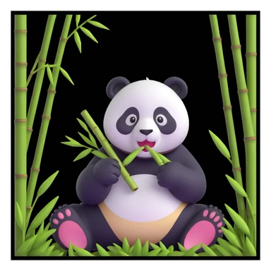 panda eating bamboo in forrest background, close up pose sticker