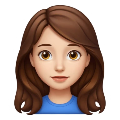 chica con el pelo castaño, muy largo, ligeramente ondulado, ojos marrón oscuro, estilo emoji de iPhone sticker