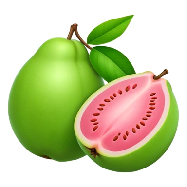 Fresh guava fruit with green exterior and pink interior sticker
