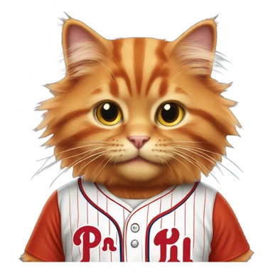 cute fluffy all orange cat in philadelphia phillies shirt sticker