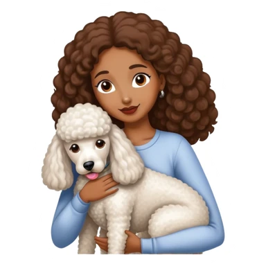 White standard poodle and long Straight-haired brown-skinned woman embrace sticker