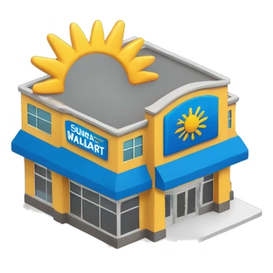 “Walmart store with a simple, recognizable design, featuring the iconic sunburst logo, blue and yellow color scheme, and storefront details that convey a large retail environment.” sticker