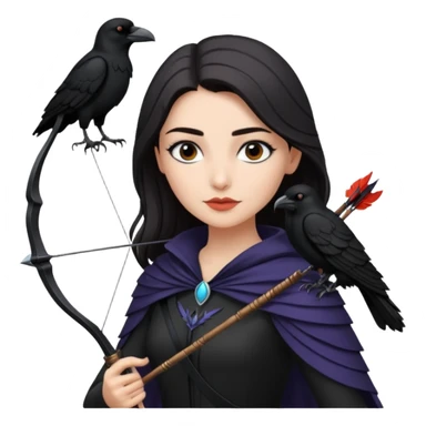 Alysanne Blackwood from Game of Thrones. She is known as black aly and is the Wife of Cregan Stark. I have her looking like Hande Erçel. Show her with a raven and a bow and arrow sticker