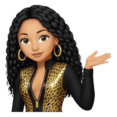 Raven Symone from Cheetah Girls with long jet black hair, black sequin outfit sticker