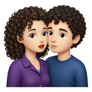 A girl with curly hair and a boy with darck hair kiss sticker