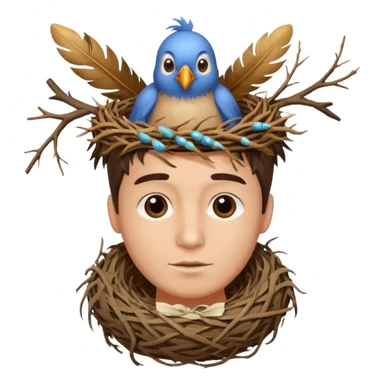 Man who has a birds nest on top of his head for hair sticker