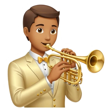 Cinematic Realistic Trumpet, polished brass with warm golden reflections, intricate valve details subtly highlighted, soft hands pressing the keys, glowing with bold and triumphant musical energy. sticker