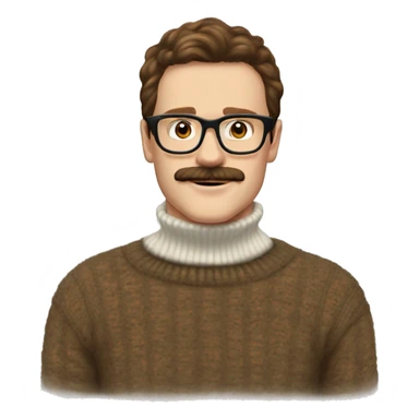 Pale guy brown hair glasses van dyke moustache Fluffy turtleneck sweater  sticker