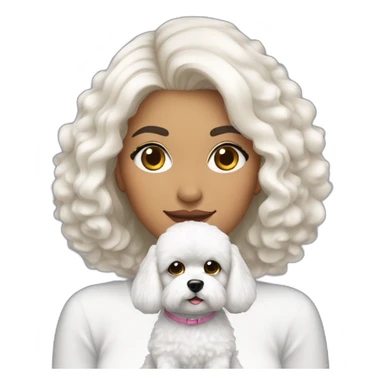 mujer piel blanca pelo negro con peinado de moño y perro bichon maltés blanco sticker