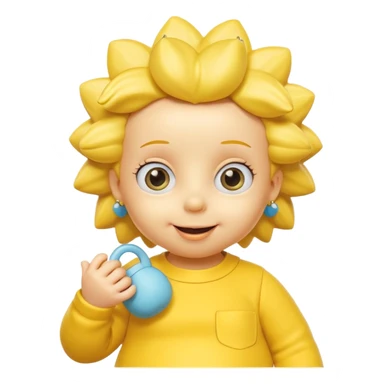 A 3D cartoon baby character fully yellow skin, styled like Maggie Simpson, with pacifier, big eyes, smooth shading, Memoji-style rendering, consistent with other yellow Simpsons characters. sticker