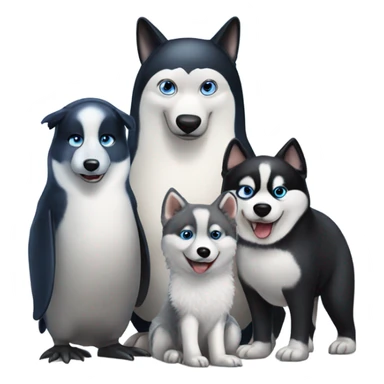 Penguin and two husky dogs sticker