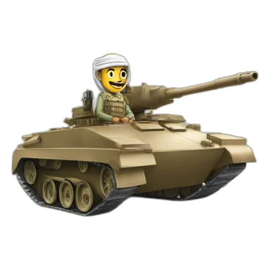 the prince from Saudi Arabia in the shemagh national headdress riding on a tank, smiling sticker