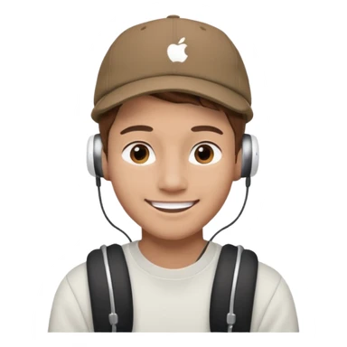 Only the head of a young guy with brown hair smiling with airpods in his ears and a cap on his head turned back. sticker