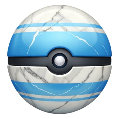 blue pokeball emoji, top half is a more saturated blue, bottom half is white, black stripe, with a white sheen, with a pearlescent finish, with a marble effect sticker