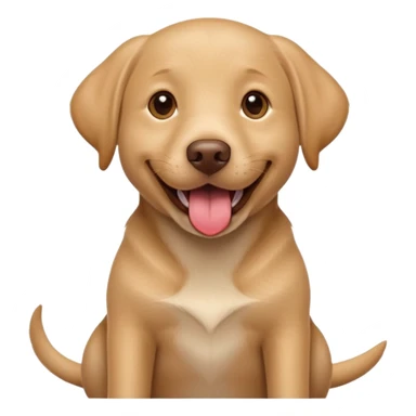 Happy light brown Labrador Full-grown dog sitting on beige background, wide smile with tongue out, looking at camera, playful and curious expression, professional portrait style sticker