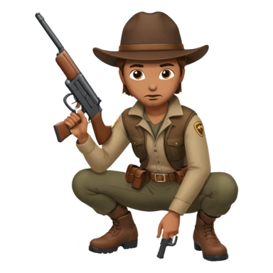 hunter crouching with gun, alert expression sticker