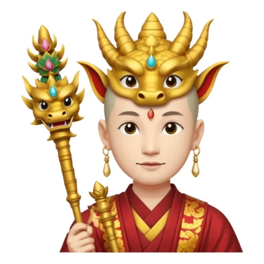 man with asian dragon head, scepter, buddhism, lotus sticker