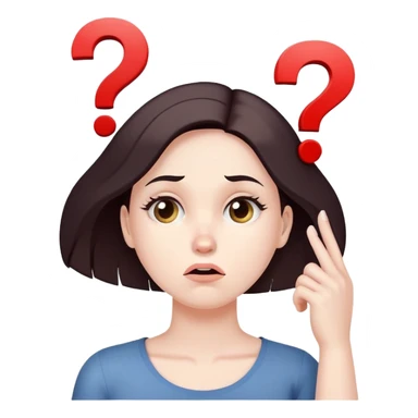 Woman with puzzled expression, scratching her head with a question mark sticker