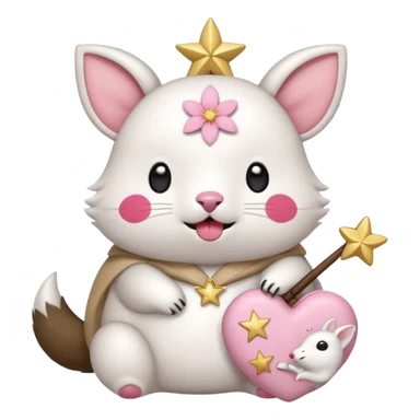 GENERATE ME A MOMONGA WHITE ANIMAL  FROM CHIIKAWA AND PUT A SAKURA FLOWER ON HIS HEAD AND A STAR PELT ON HIS BELLY AND A HEART PURSE ON HIS ARM WITH HIS FACE MAKE HIS TOUNGE STICK OUT WITH A LITTLEPINCH OFDROOL AND MAKE HIM ANIME  sticker