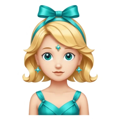 Stella sparkle sprite guardian of sparkle theater star shaped head and a turquoise dress and ribbon sticker