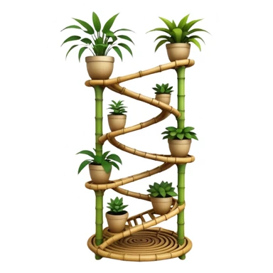 Large alien-futuristic multi-tier multi-level curved spiral step plant rack constructed from 7/8ths of an inch thin bamboo poles  sticker