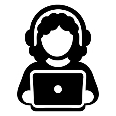 curly hair girl with headphones and a laptop, solid filled icon sticker
